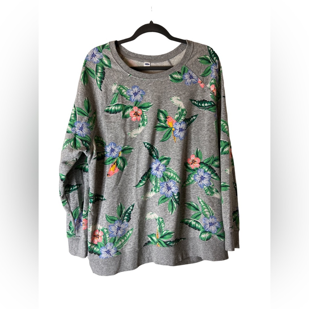 Old Navy Grey Sweatshirt with Tropical Print